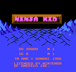 Ninja Kid title screen for NES